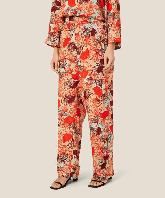 Gemusterte Viskosehose mit elastischem Bund, Poinciana