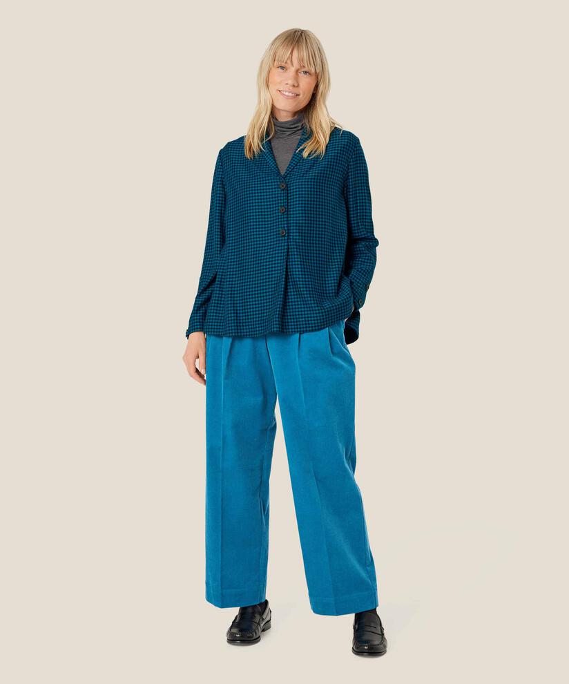 Karierte Viskosebluse mit Knopfdetail, Celestial