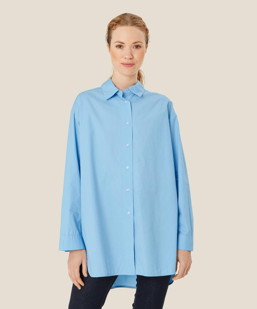 Baumwollhemdbluse Mit Abgerundeten Kanten Und Längerem Rücken, Powder Blue