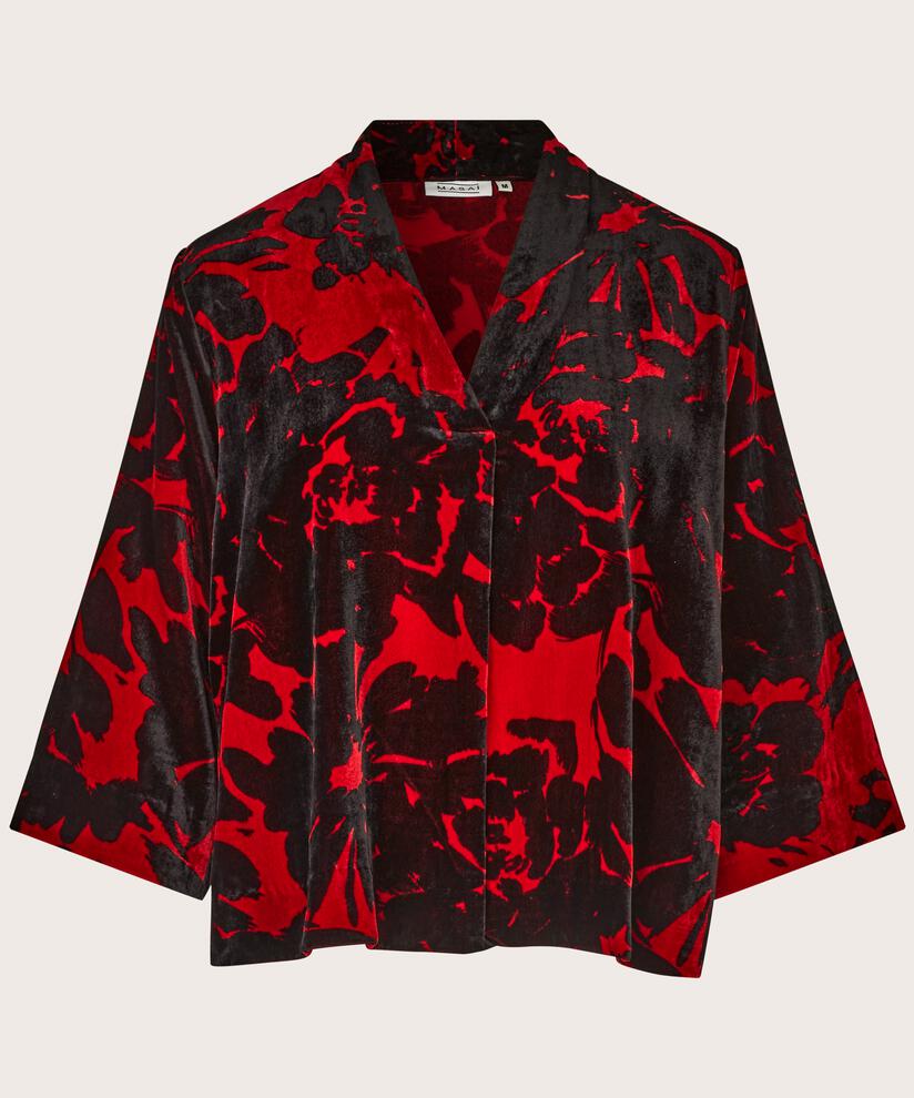 Veloursbluse mit V-Ausschnitt, Scarlet Sage