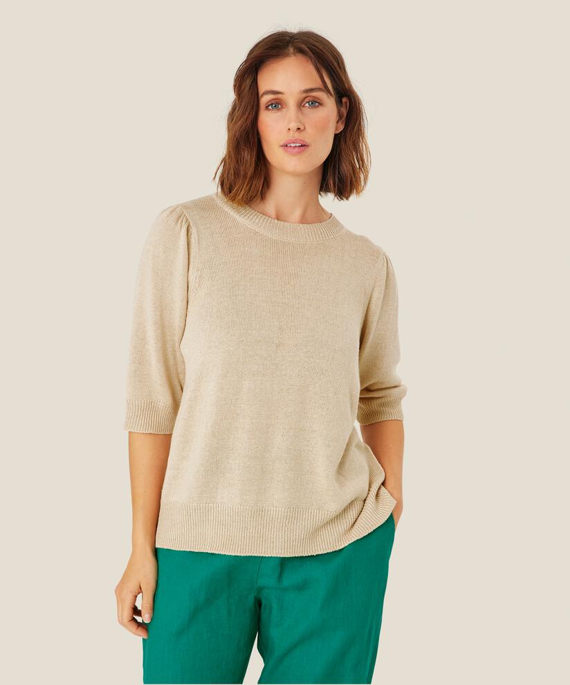 Strickbluse aus Leinenmischung, Natural