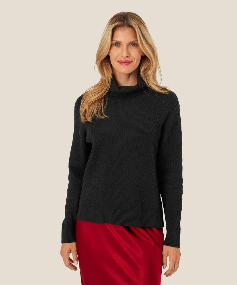 Strickpullover mit Rollkragen und Harlekinmuster, Black