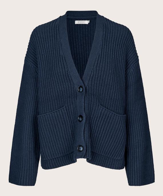 Gerippter Cardigan aus Baumwollmix, Navy Blazer