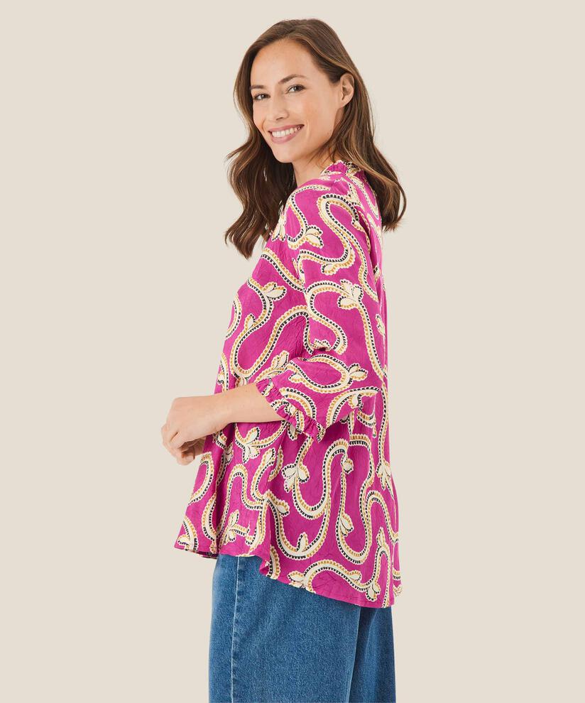 Viskosebluse mit Rüschendetails, Wild Aster