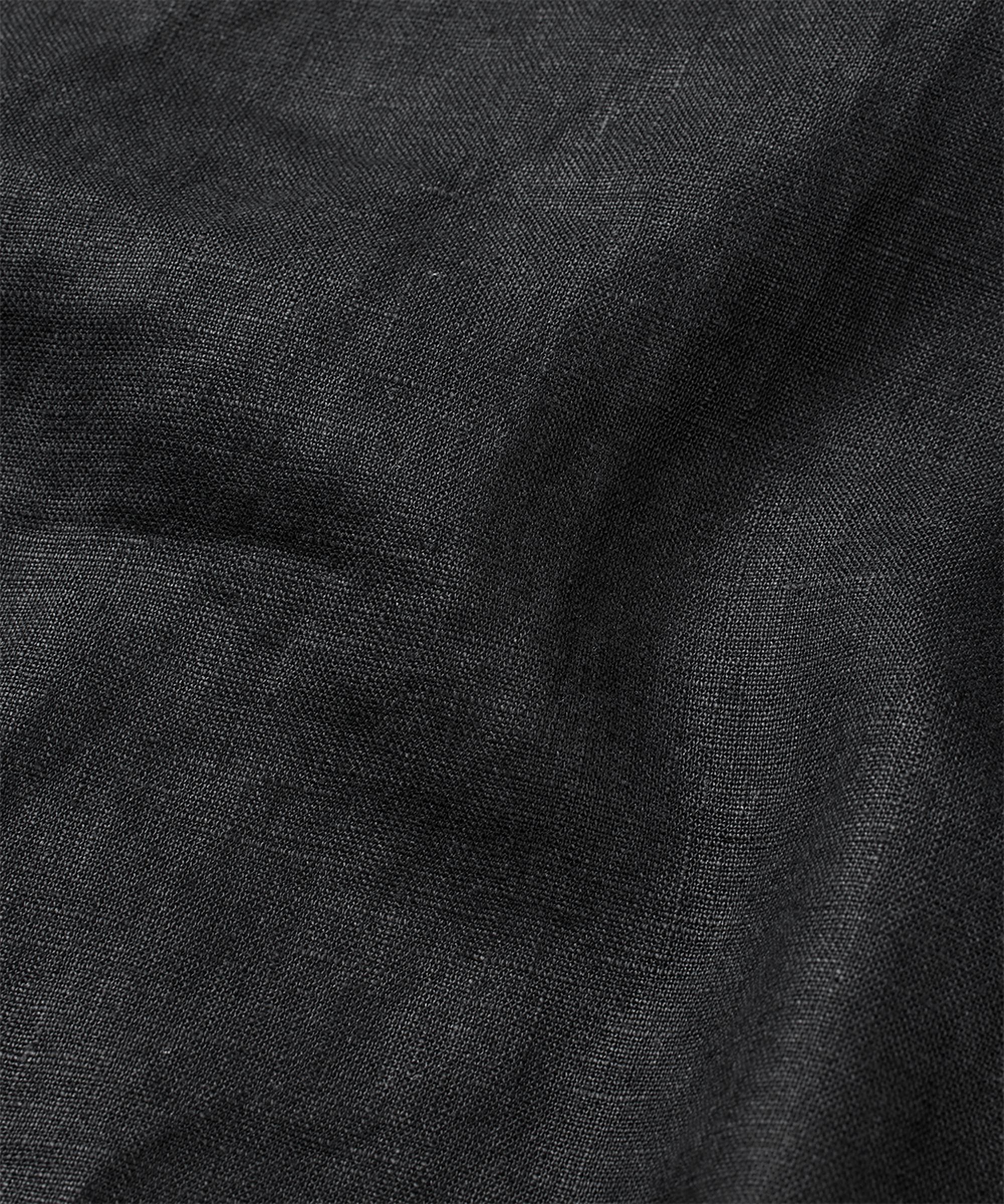 Leinenhemd mit kurzen Ärmeln und V-Ausschnitt, Black