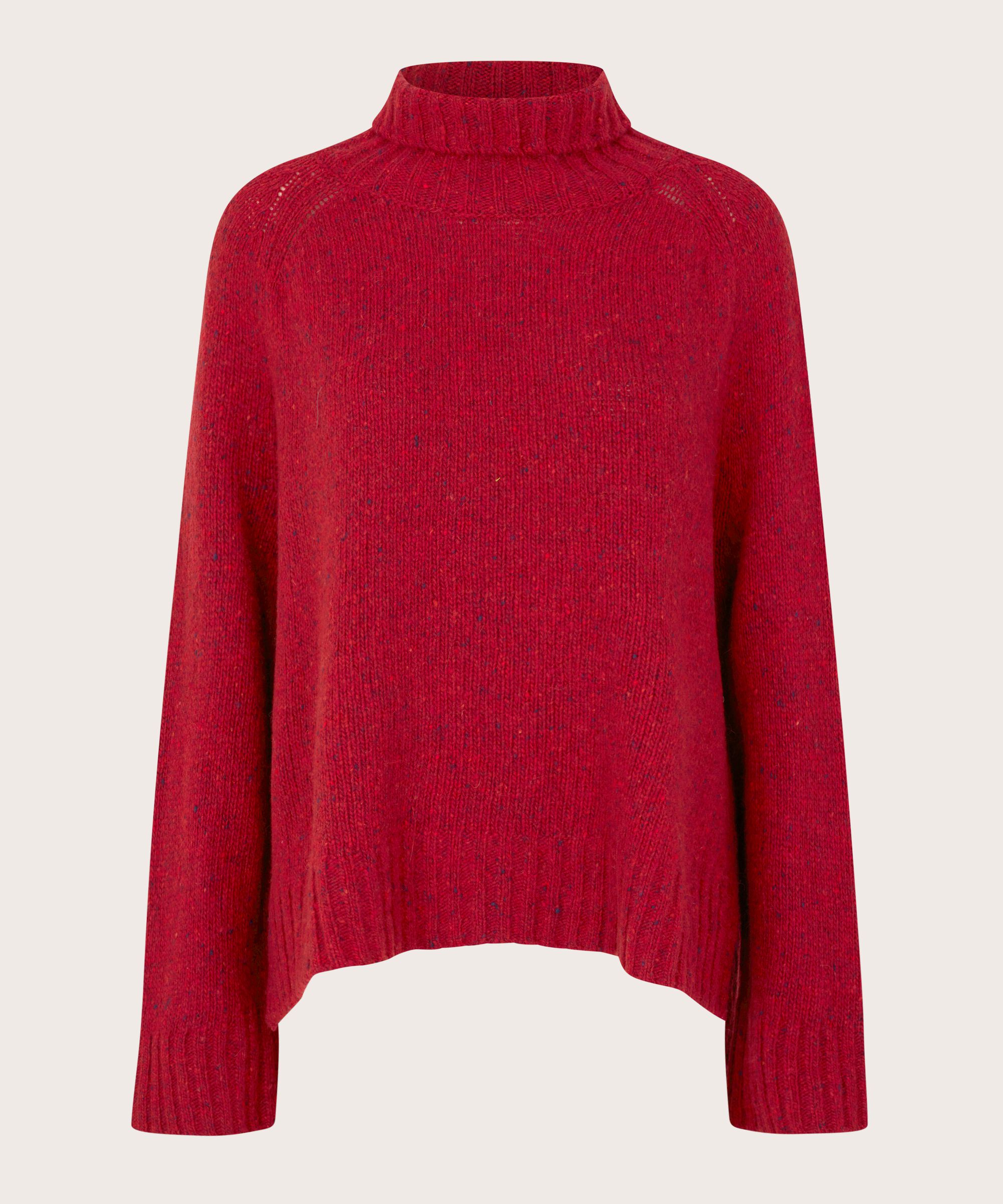 Rollkragenpullover aus Wollmischung mit gerippten Kanten, Red Dahlia