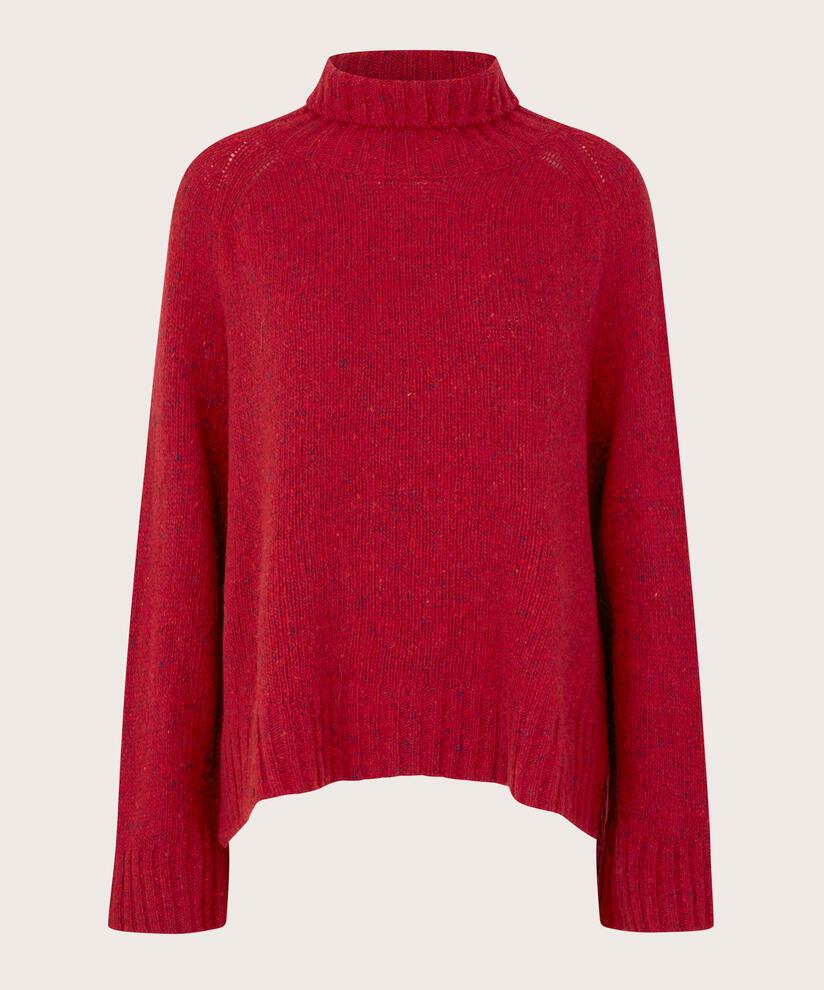 Rollkragenpullover aus Wollmischung mit gerippten Kanten, Red Dahlia