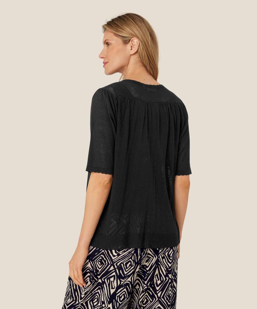 Kurzärmliger Cardigan aus Leinenmischung, Black