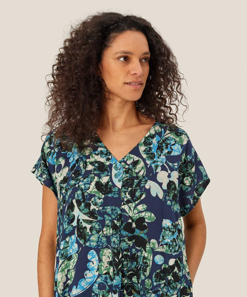 Kleid Aus Bedruckter Viskose Mit V-ausschnitt, Mood Indigo