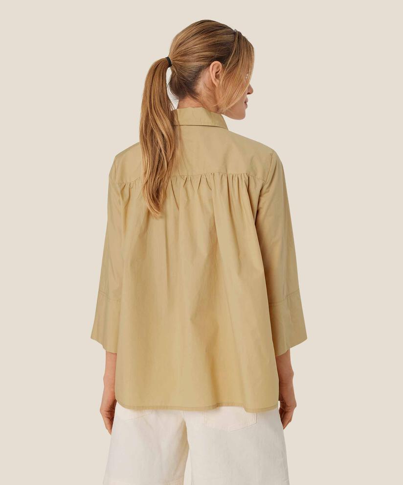 Baumwolltop mit Kragen und Knopfleiste, Pale Khaki