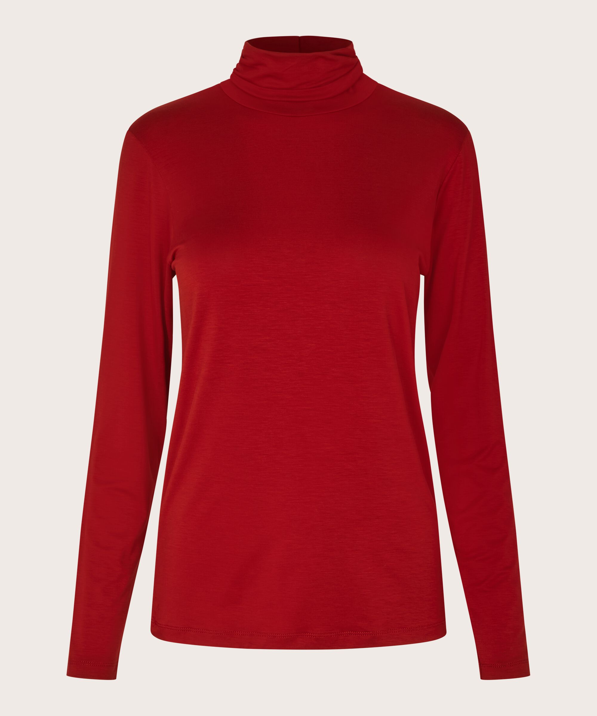 Rollkragenbluse Aus Weichem Jersey, Red Dahlia