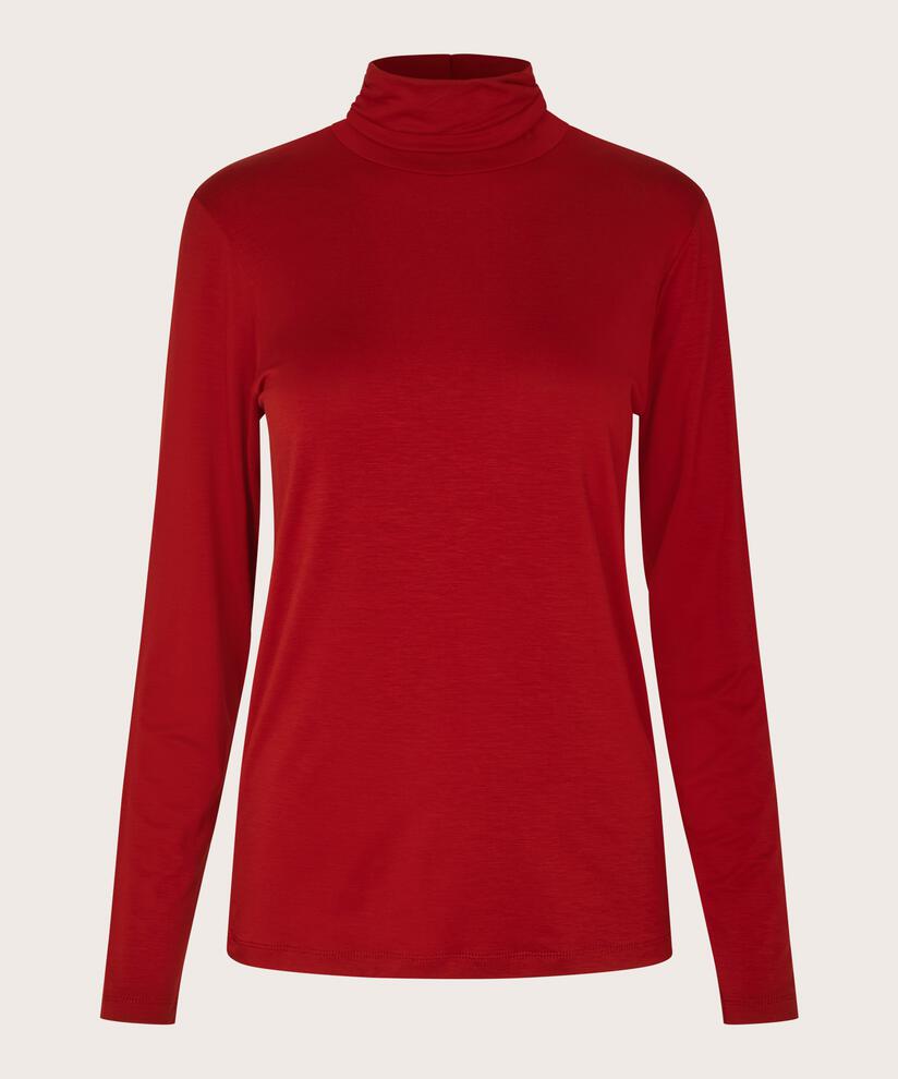 Rollkragenbluse Aus Weichem Jersey, Red Dahlia