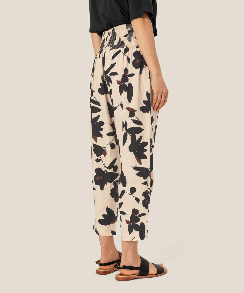 Geblümte Hose aus Leinenmischung mit Smock hinten, Chestnut