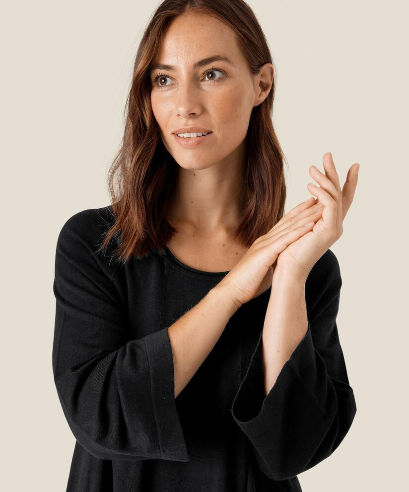 Feinstrickkleid mit 3/4 Ärmeln, Black