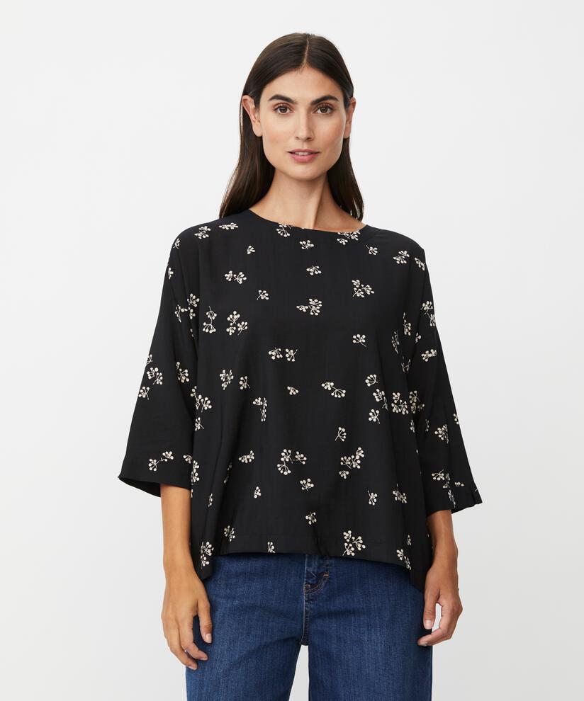 bedruckte Viskosebluse mit 3/4-Ärmeln, Black