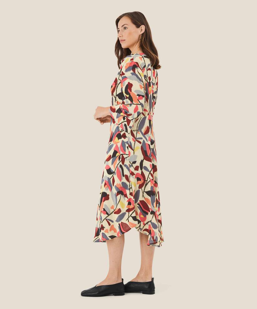 Viskosekleid mit Trompetenärmeln, Calypso Coral