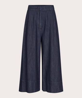 verkürzte Jeanshose mit weitem Bein und elastischer Taille, Dark Denim