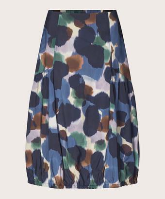 gemusterter Viskoserock mit Eingrifftaschen und elastischem Rand, Navy Blazer