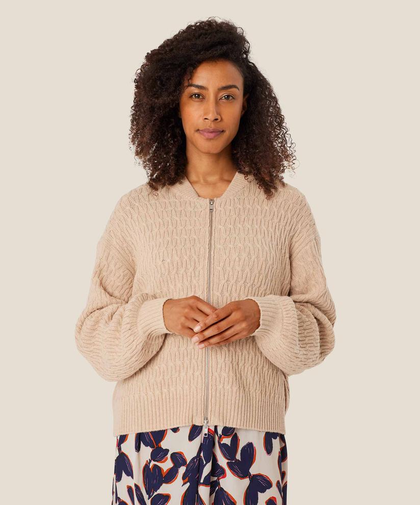 Strickjacke mit Reißverschluss aus Wollmischung, L beige mel