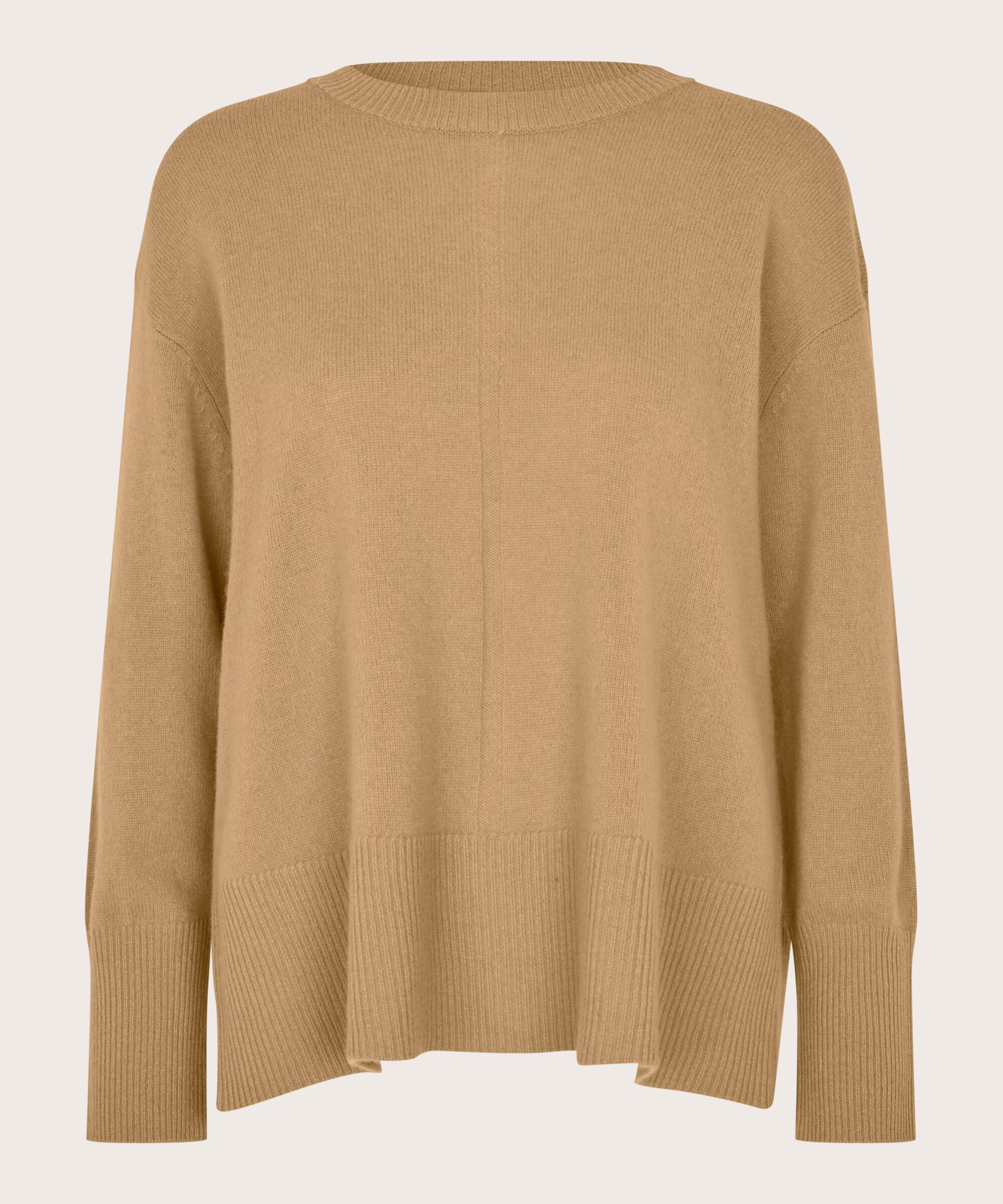 Langärmliger Wollpullover Mit Gerippten Kanten, Travertine