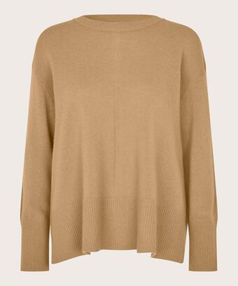 Langärmliger Wollpullover Mit Gerippten Kanten, Travertine