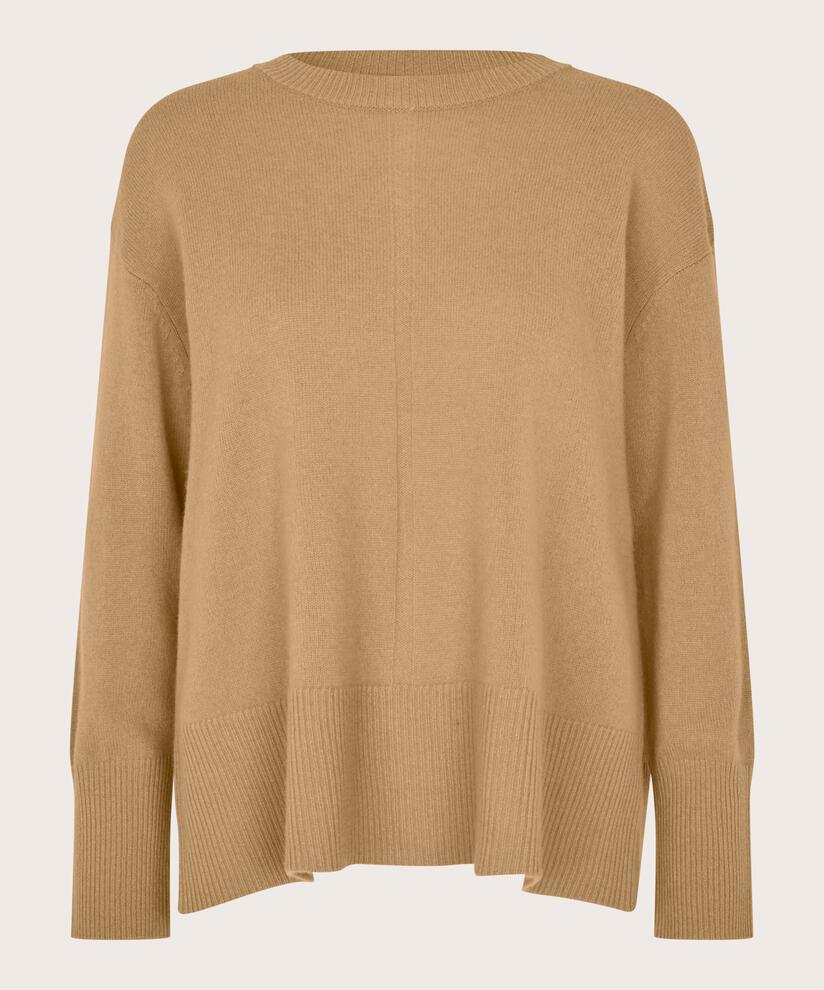 Langärmliger Wollpullover Mit Gerippten Kanten, Travertine