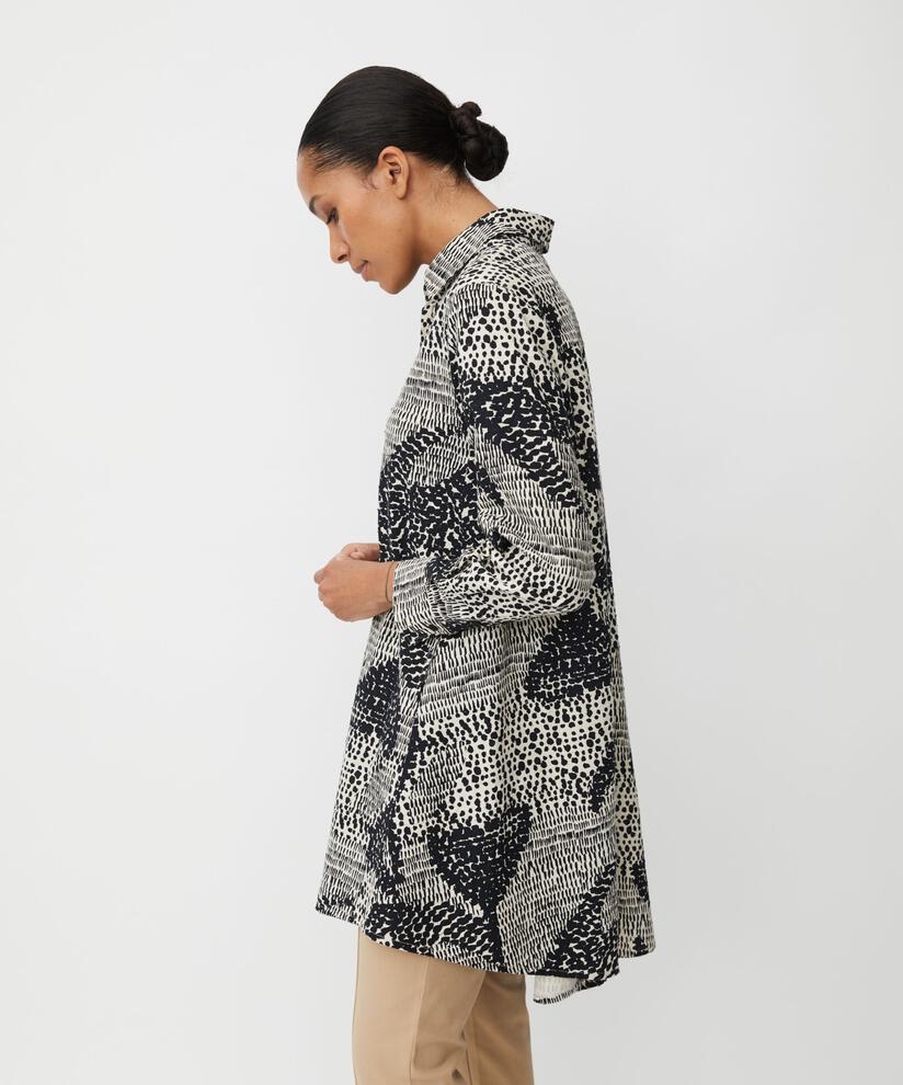 bedrucktes Baumwollshirt mit längerem Rücken, Black