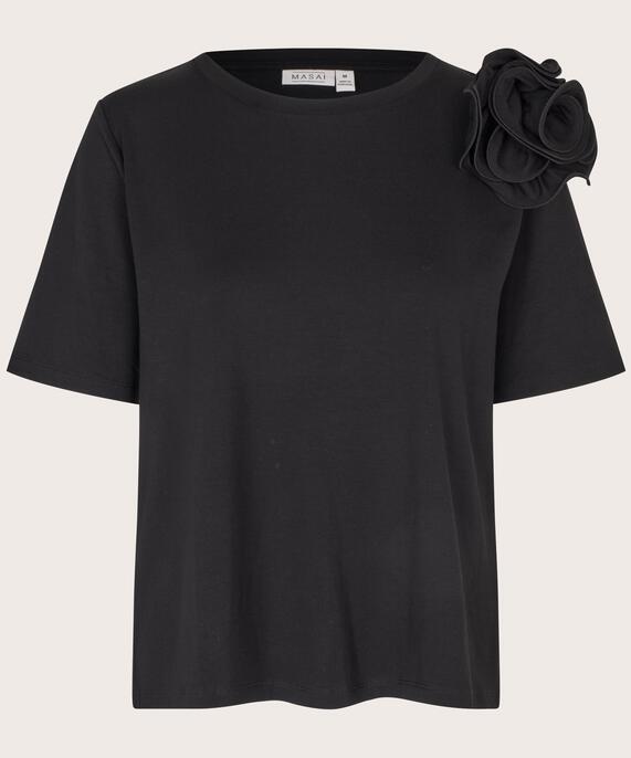 T-Shirt mit abnehmbarer Blumenbrosche, Black
