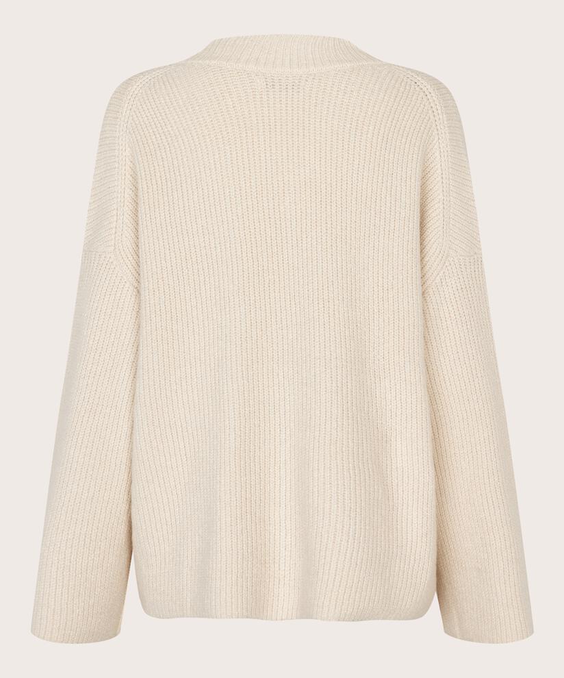 Rippenstrickpullover mit V-Ausschnitt, Whitecap
