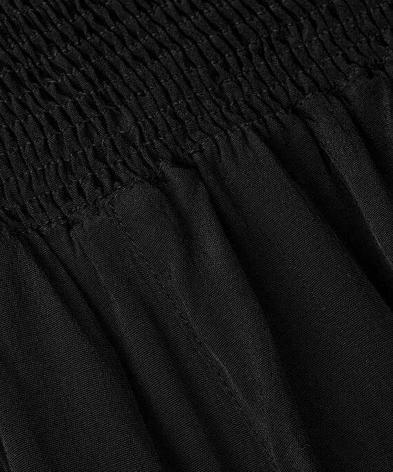 Viskosehose Mit Breitem, Gesmoktem Gummizug Hinten Und Knopfdetail, Black