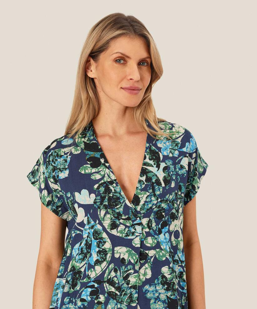 Bedrucktes Viskosekleid Mit Tiefem V-ausschnitt, Mood Indigo