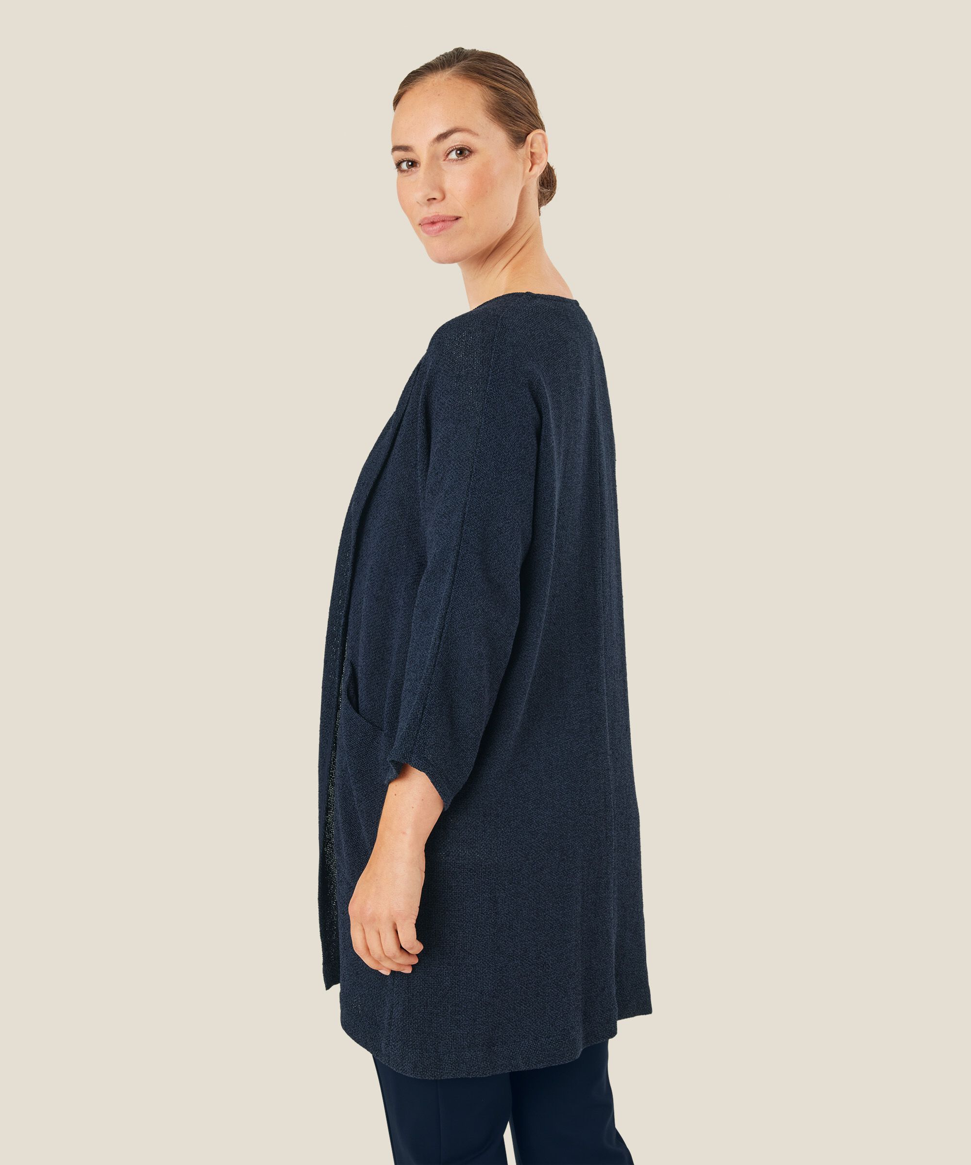 Lange Jacke Aus Bouclé, Navy