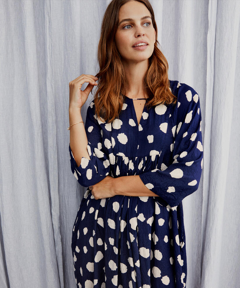 Viskosekleid Mit Dreviertelärmeln, Maritime Blue