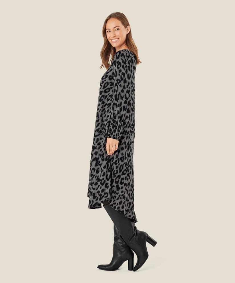 Viskosekleid mit Leopardenmuster, Steel Grey