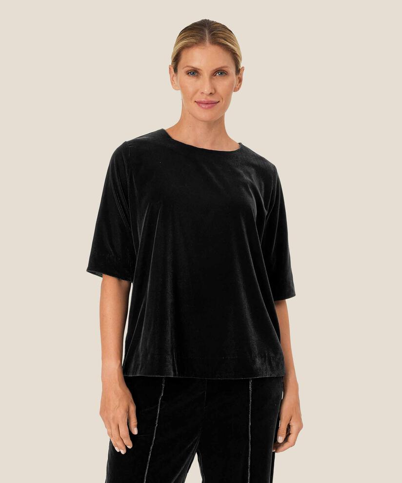 Veloursbluse mit Knopfdetail, Black