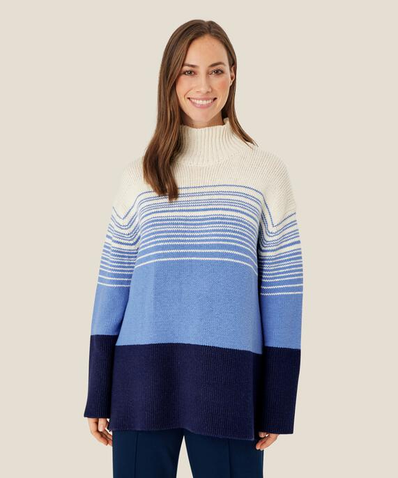 Gestrickter Rollkragenpullover aus Baumwollmischung, MBlu/BluB/Whc