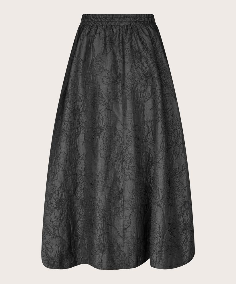 Rock mit gewebtem Blumendruck und elastischem Bund, Black