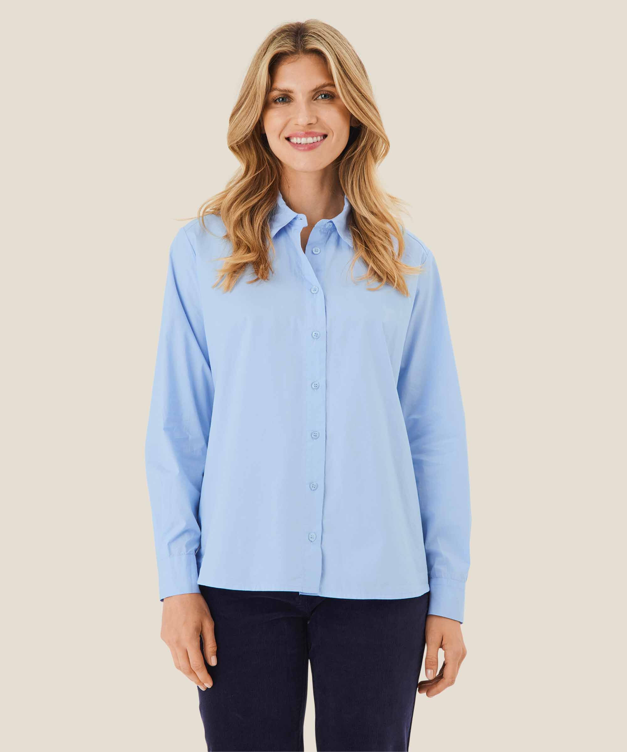 Button-down-hemdbluse Aus Baumwolle, Brunnera Blue