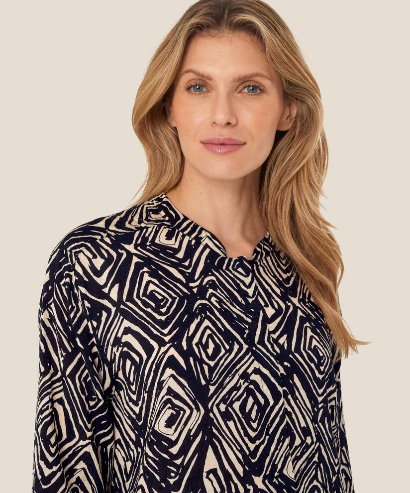 Bedrucktes Hemdblusenkleid aus Viskose mit Seitenschlitz, Black