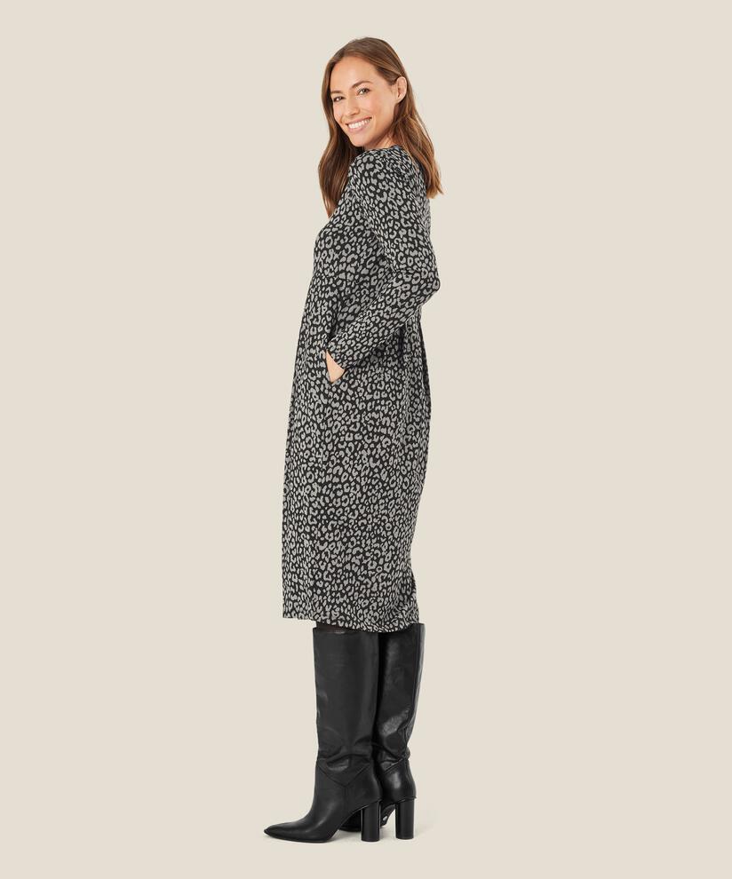 gemustertes Tulpenkleid mit langen Ärmeln, Steel Grey
