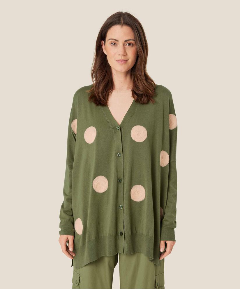 Feinstrick-Cardigan mit eingewebten Punkten, Loden Green