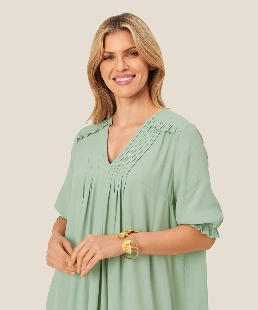 feminines Kleid aus Viskose mit Falten, Frosty Green