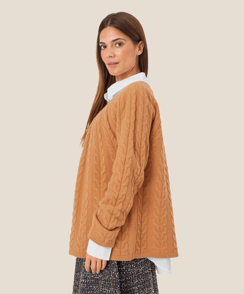 Pullover aus Wolle mit Zopfmuster, Bisquit