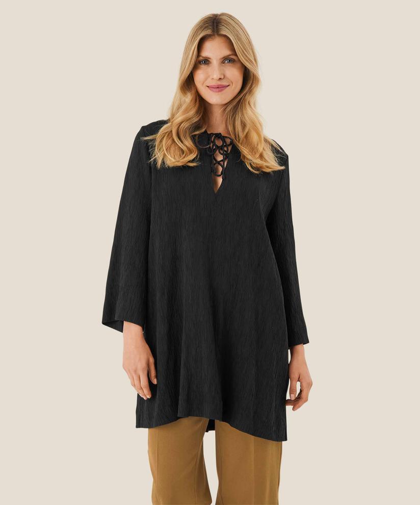 Jersey-Tunika mit Spitzendetail am Hals, Black