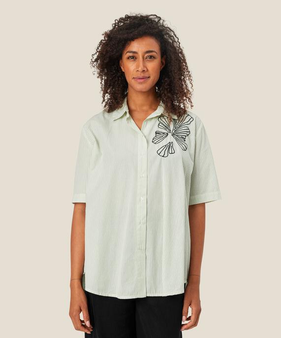 Gestreiftes Baumwollhemd mit Stickerei, Frosty Green