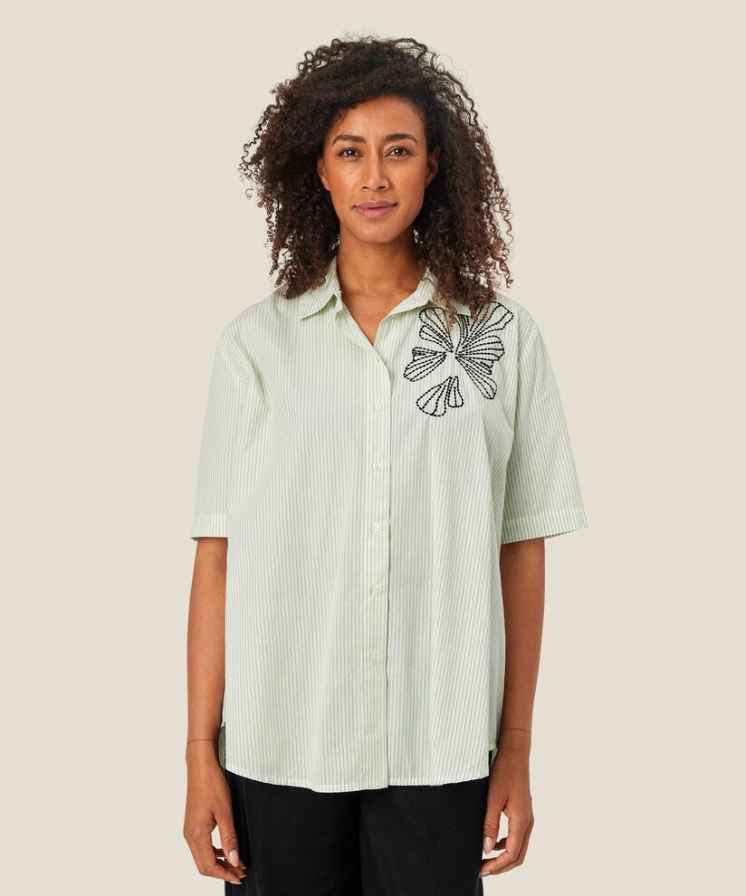 Gestreiftes Baumwollhemd mit Stickerei, Frosty Green
