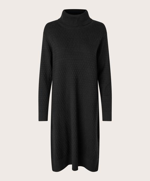Strickkleid mit Rollkragen und Seitenschlitzen, Black