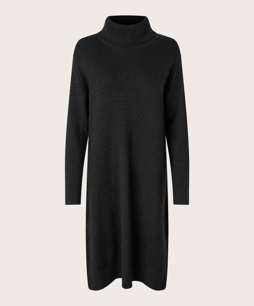 Strickkleid mit Rollkragen und Seitenschlitzen, Black