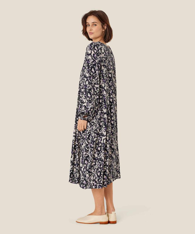 Bedrucktes Kleid mit Eingrifftaschen und Bändern, Meadow Violet
