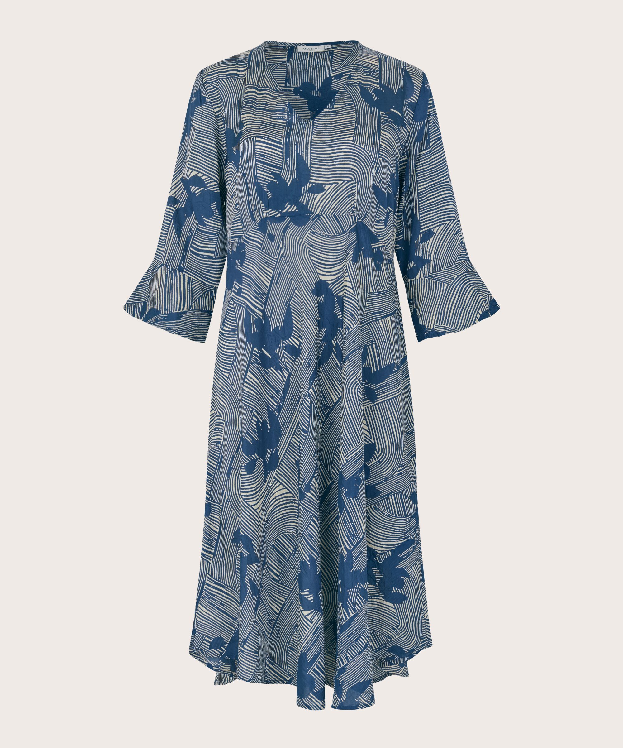 Gemustertes Viskosekleid Mit Trompetenärmeln, Sargasso Sea